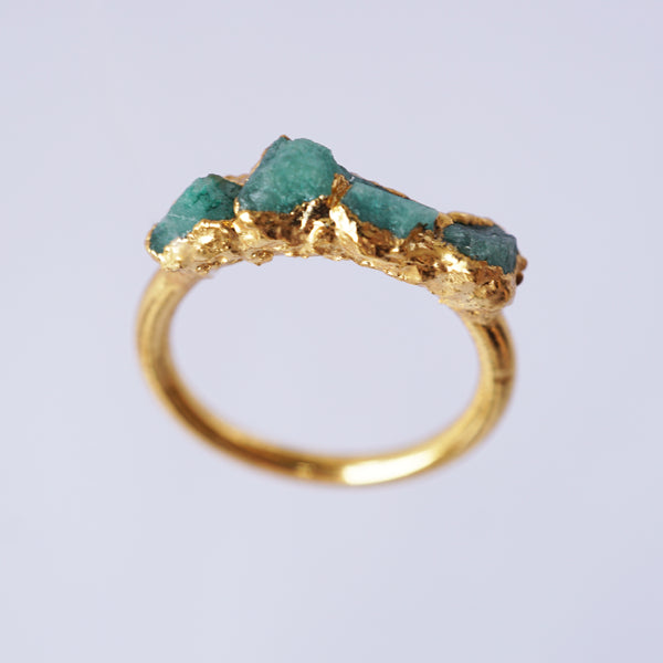 Anillo Bali -Esmeraldas & Baño Oro de 24kt